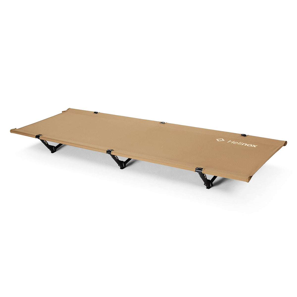 Helinox Cot One regular in Coyote Tan fully assembled for restful camping.