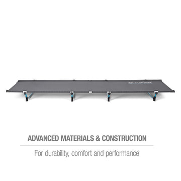 Helinox Lite Cot suspends sleepers 5 inches from the ground for insulation and comfortable side sleeping.