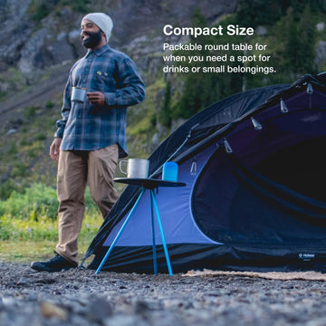 Helinox Packable Side Table top view shows 10.5-inch surface for drinks.