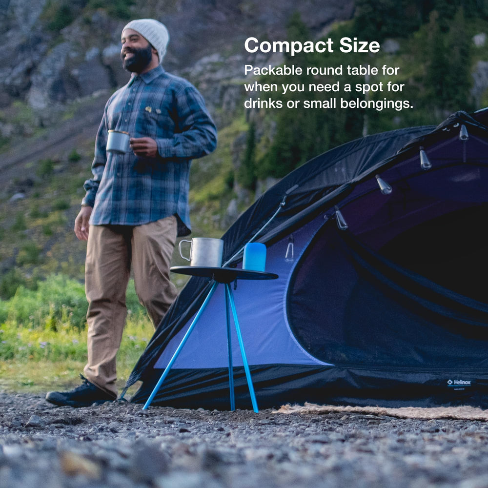 Helinox Packable Side Table top view shows 10.5-inch surface for drinks.
