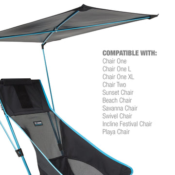 Helinox Personal Shade adapter on Chair Two demonstrates sun protection and tilt