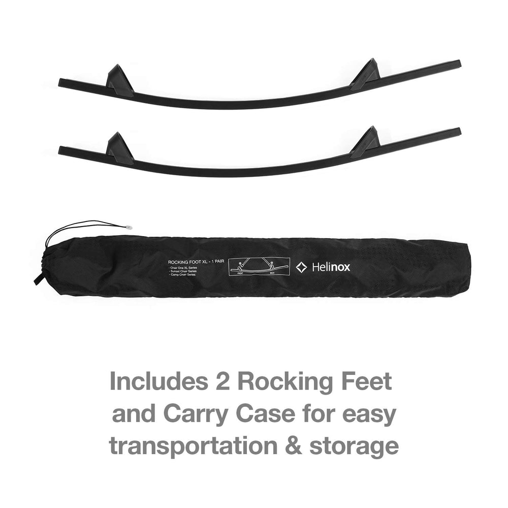 Helinox rocker feet weigh 9 ounces each for lightweight packing.