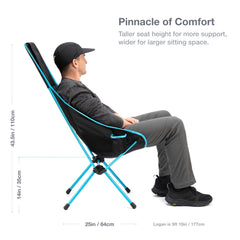Helinox Savanna high-back chair showing attached cupholder for beverages on the go.