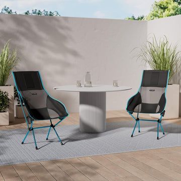 Helinox Savanna chair with ventilation mesh enhances airflow for warm-weather comfort.