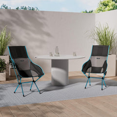 Helinox Savanna chair with ventilation mesh enhances airflow for warm-weather comfort.