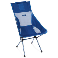 Helinox Sunset Chair blue assembled demonstrates lightweight portability for easy campsite seating.