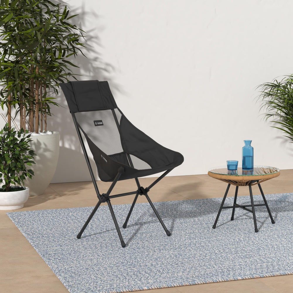 Helinox Sunset Chair side-pocket detail showing accessible storage for essentials outdoors.