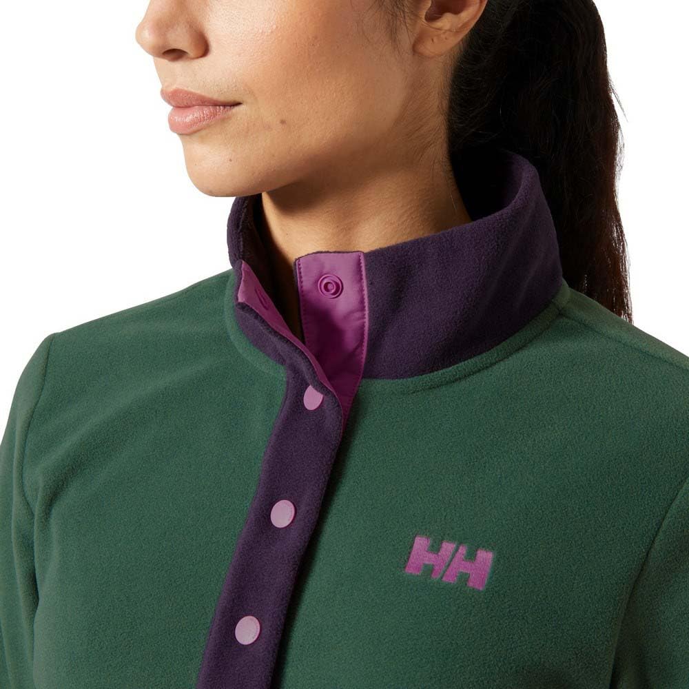 Helly-Hansen Daybreaker Snap Pullover front placket closeup with adjustable snap closure.