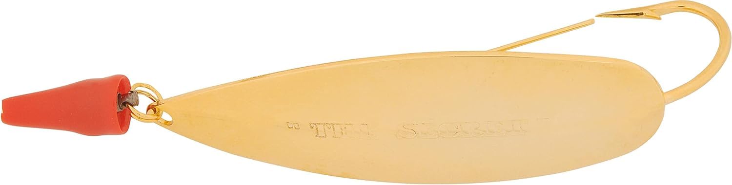 Helly Hansen Secret Redfish spoon close-up, gold finish, ideal for snag-free casting.