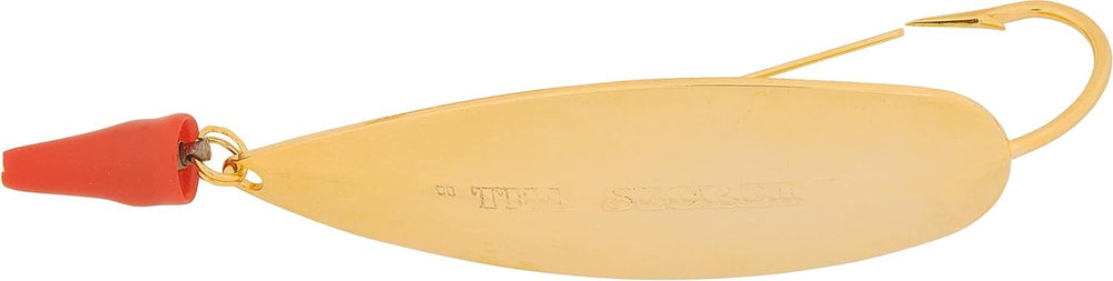 Helly Hansen Secret Redfish spoon close-up, gold finish, ideal for snag-free casting.