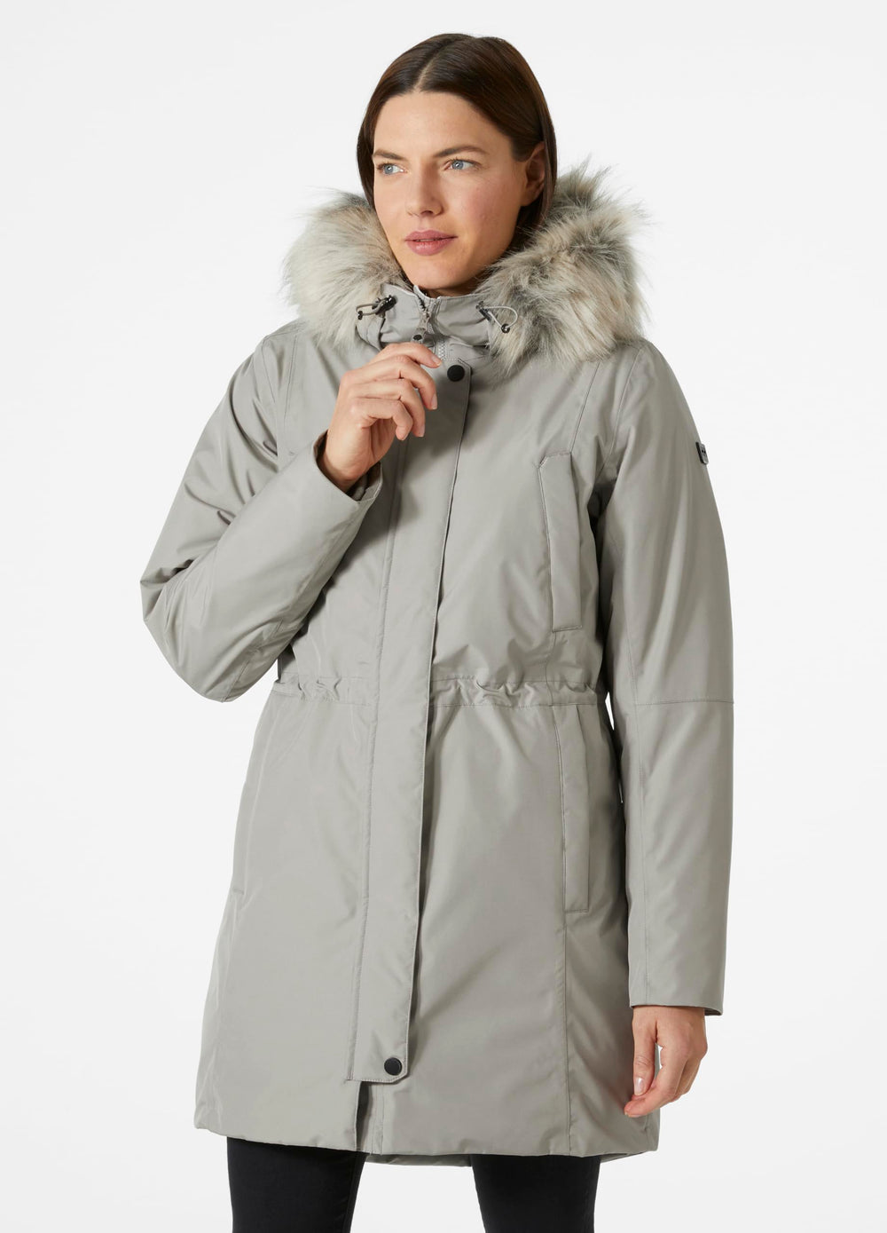 Helly Hansen Senja Parka logo detail adds subtle branding.