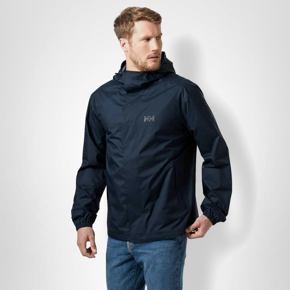 Adjustable hem detail offers personalized coverage against gusts in Helly-Hansen Vancouver Rain Jacket navy.