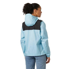 Helly Hansen Vancouver rain jacket back view in blue highlighting silhouette