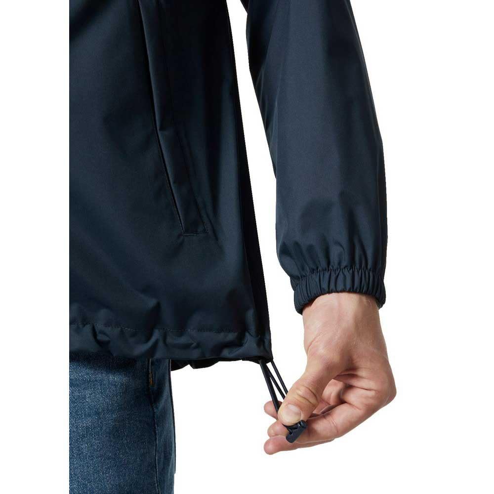 Pocket detail shows YKK zipper storage on Helly-Hansen Vancouver Rain Jacket for secure items.