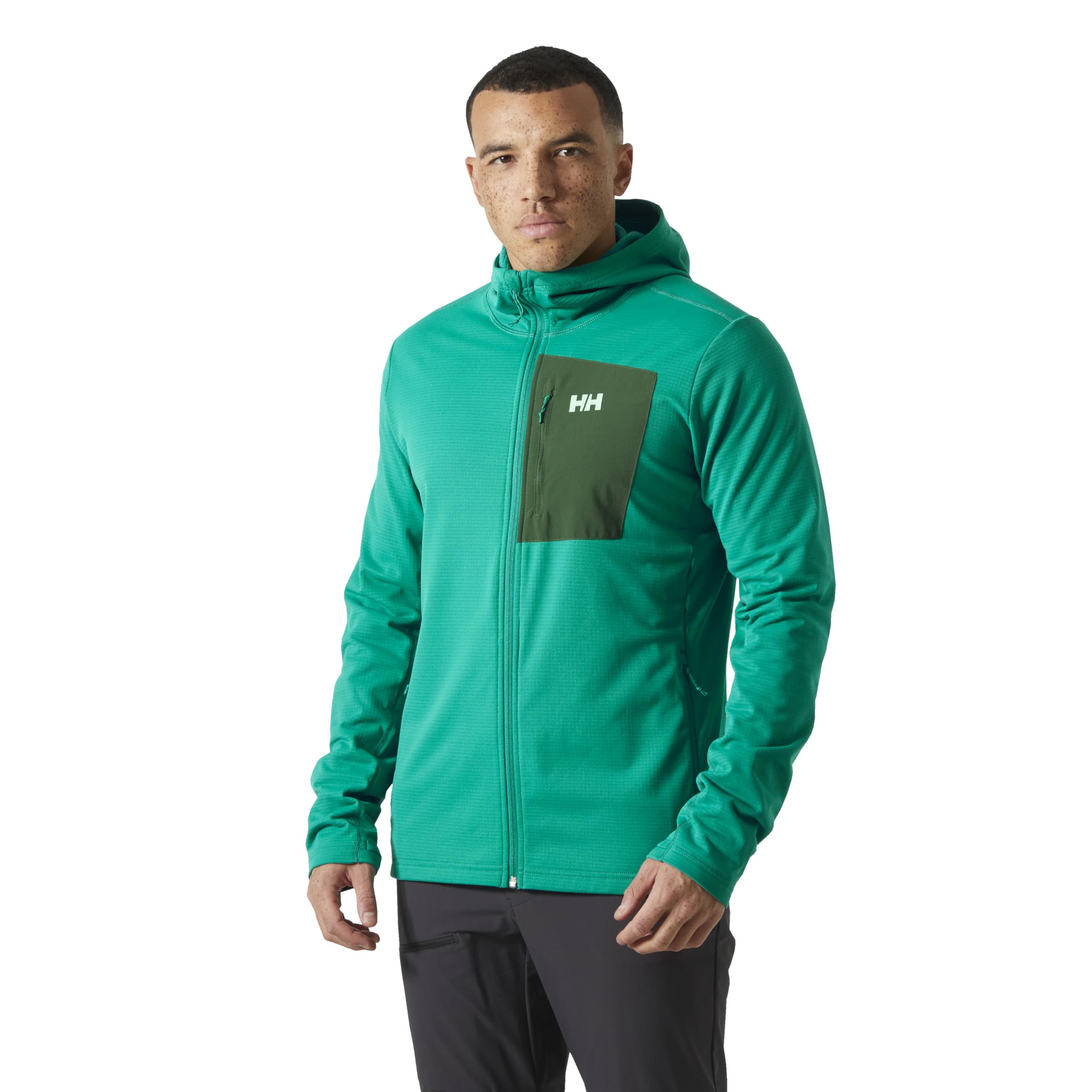 Helly-Hansen Versalite grid fleece design highlights durable YKK zipper operation.