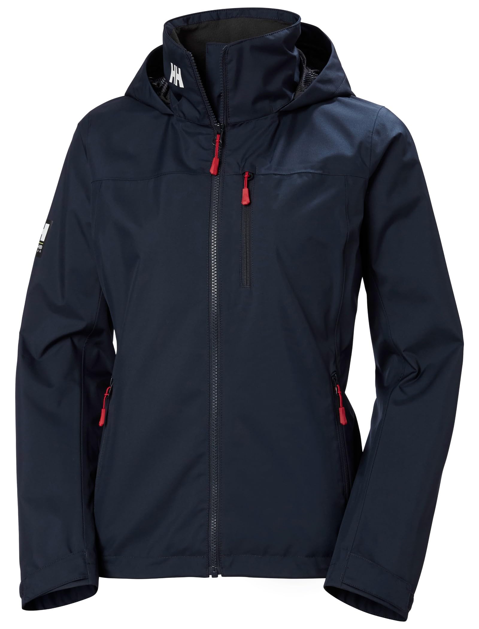 Helly-Hansen Women’s Crew Hooded Jacket front view with waterproof protection on the water.