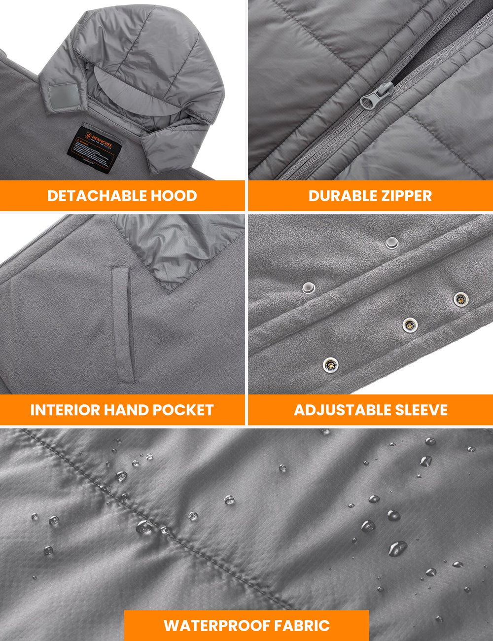 HENNCHEE waterproof fabric keeps you dry while staying warm outdoors.