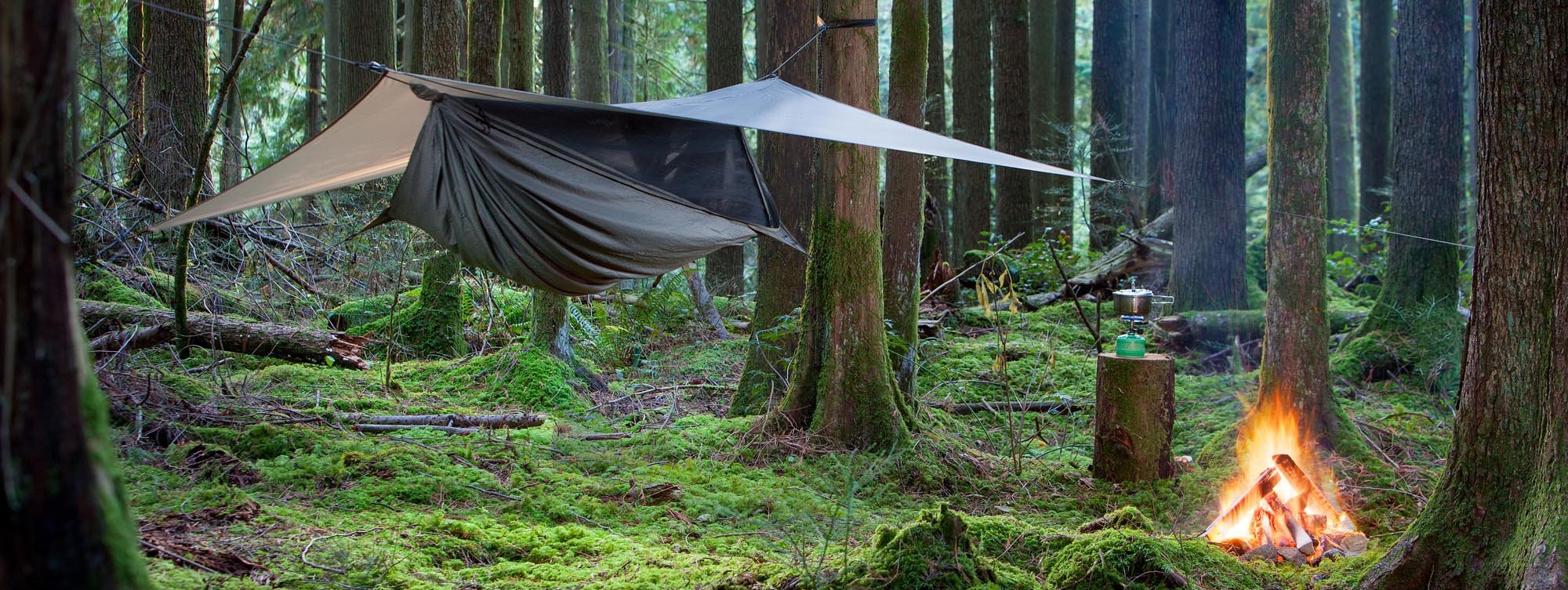 Hennessy Hammock Expedition Classic ridgeline and rainfly provide reliable outdoor shelter.