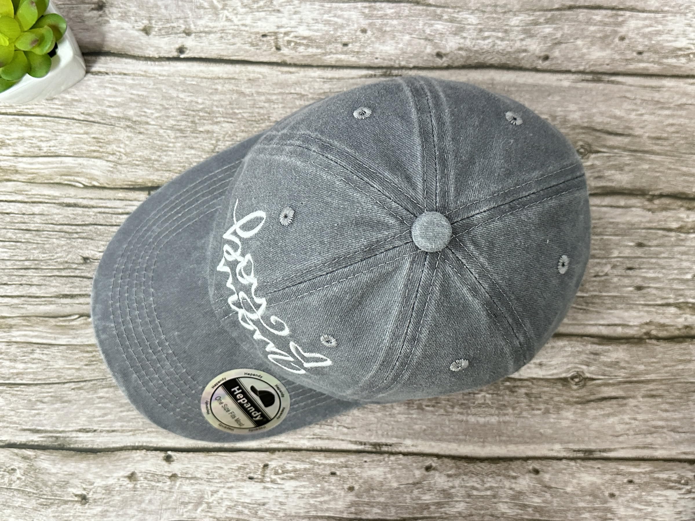 Lifestyle shot: mom wearing Washed Gray Hepandy hat