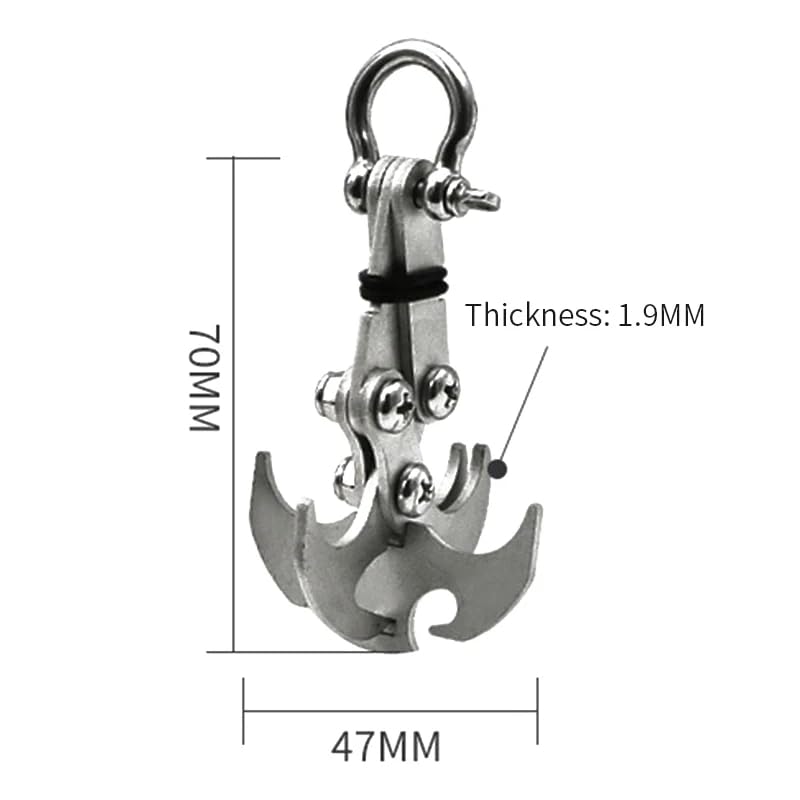 HEPBAK outdoor rock climbing hook demonstrates compact design ideal for lightweight packs.