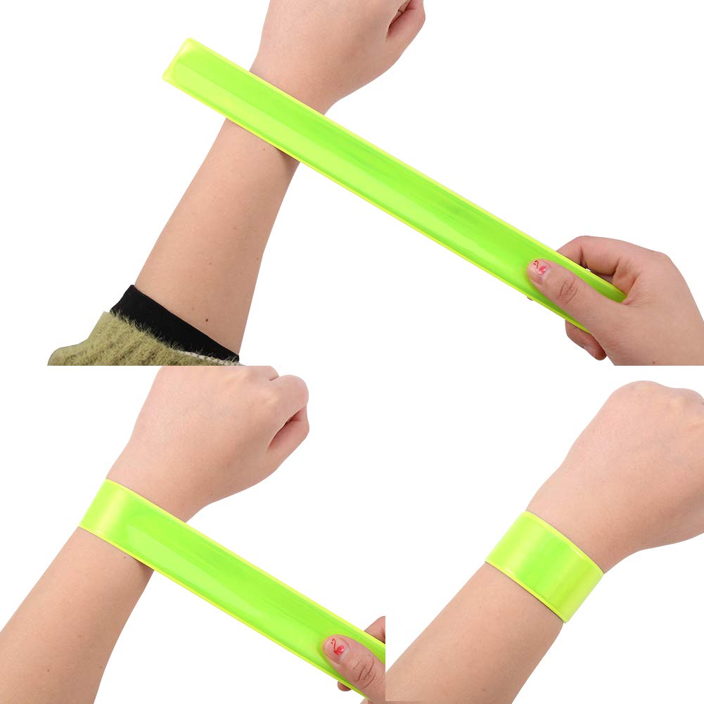HEQUSigns reflector snap band worn on the ankle enhances visibility for runners at dusk.