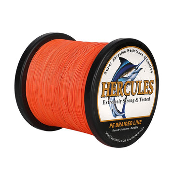 HERCULES 80lbs test orange braid 500m highlights strength for tough conditions.