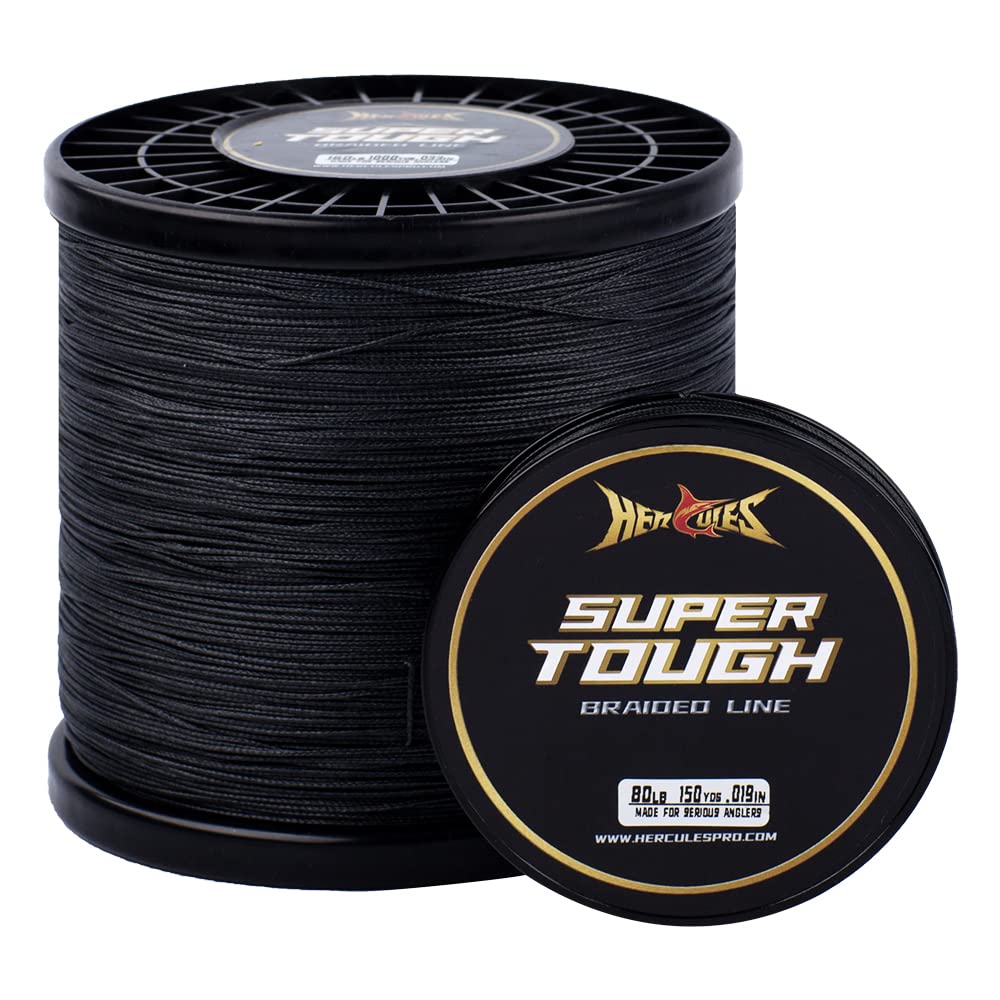 HERCULES 65lb braided line spool closeup shows tight weave for durability.