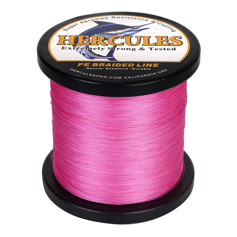 HERCULES braided line pink closeview demonstrates knot strength for secure hookups.