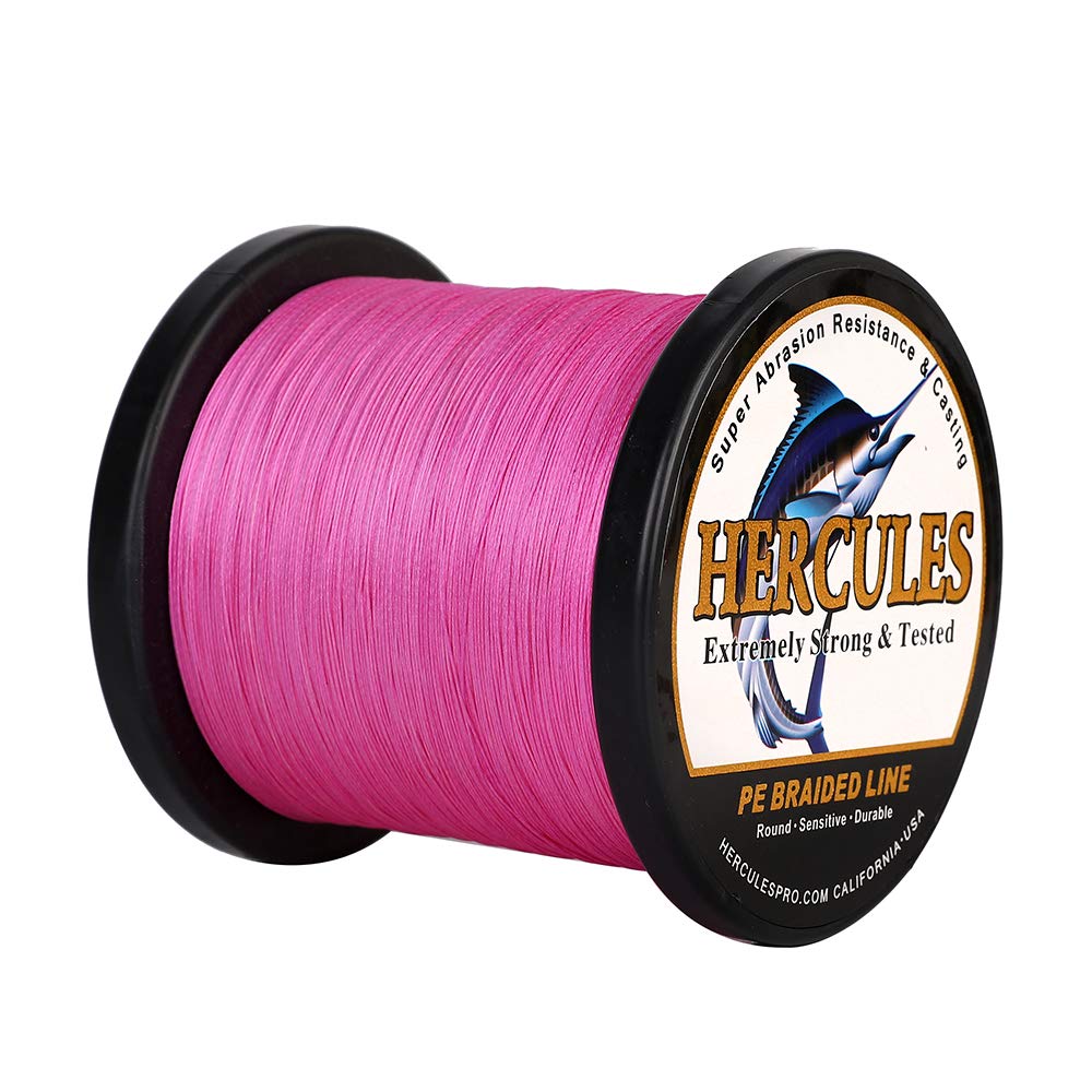 HERCULES braided line pink spool closeup showing tight weave for strong casting.