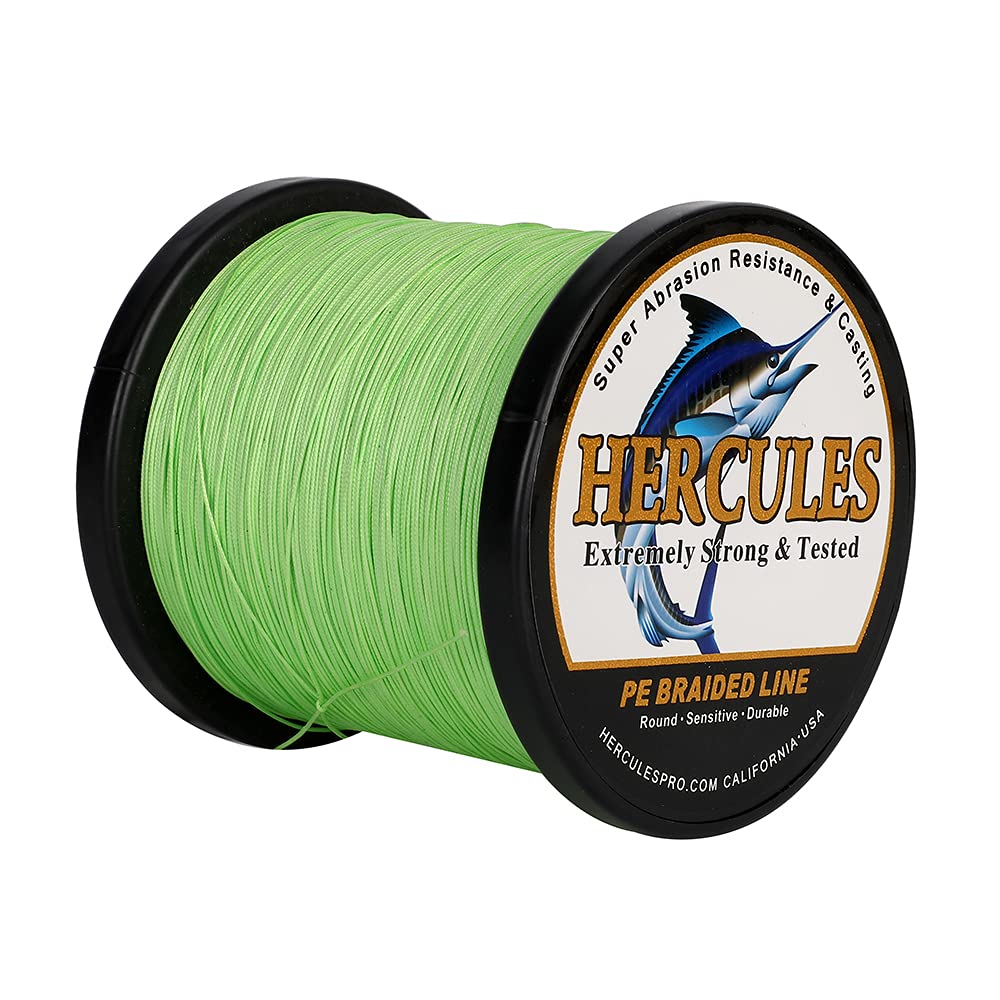 HERCULES braided line fluorescent green on water boosts visibility during retrieves.