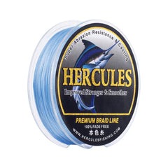 HERCULES braided line in blue demonstrates not fade color for lasting visibility.