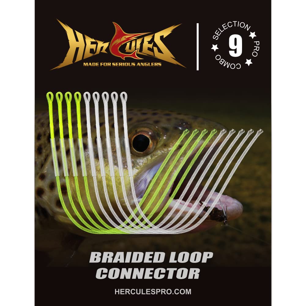 HERCULES 9-piece leader connector set in clear and hi-vis yellow with 20lb/30lb/50lb lines