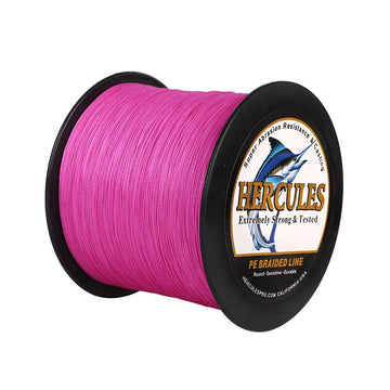 HERCULES pink braided line close-up highlights strength for big catches.