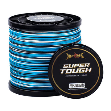 HERCULES super tough braided line blue camo 160lb on a 500yd spool enables long casts.