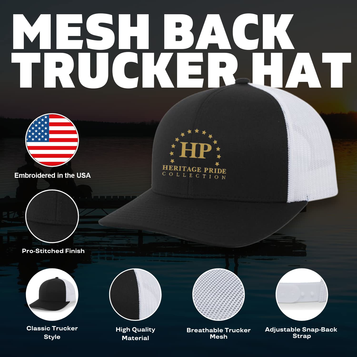 Heritage Pride embroidered mesh back hat with bold neon accents