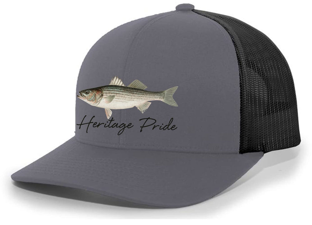 Heritage Pride embroidery detail highlights precise stitching and colorful freshwater species