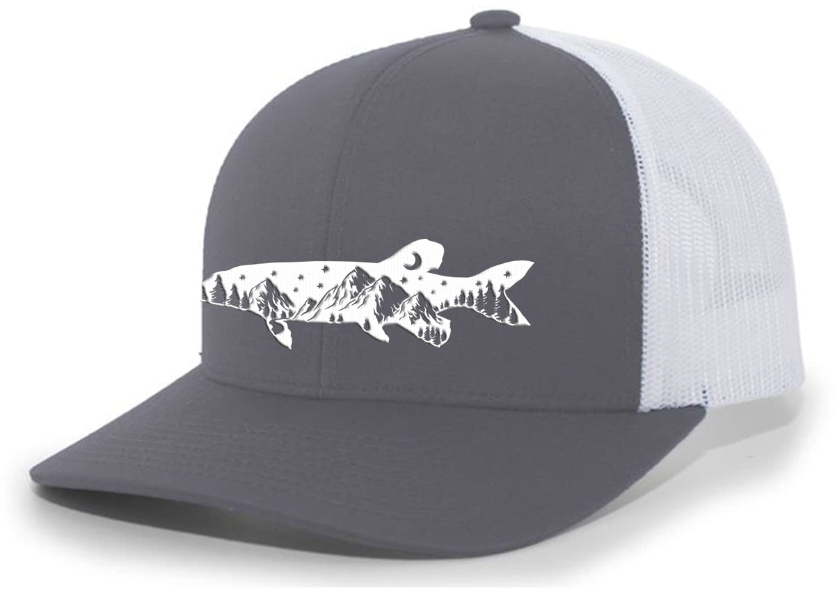 Heritage Pride Freshwater Fish Forest Mountain Pike hat front view with bold embroidery for outdoor style.