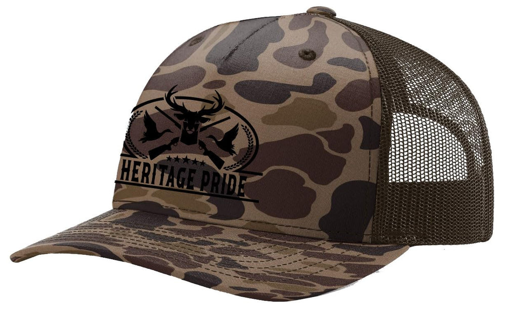 Heritage Pride hunting hat front view with pheasant, duck, and deer embroidery for outdoor style