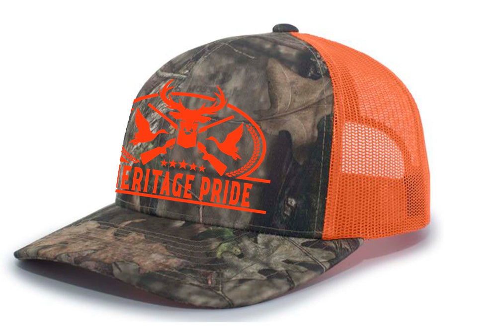 Heritage Pride deer head trucker hat with Breakup Camo offers all-day outdoor comfort