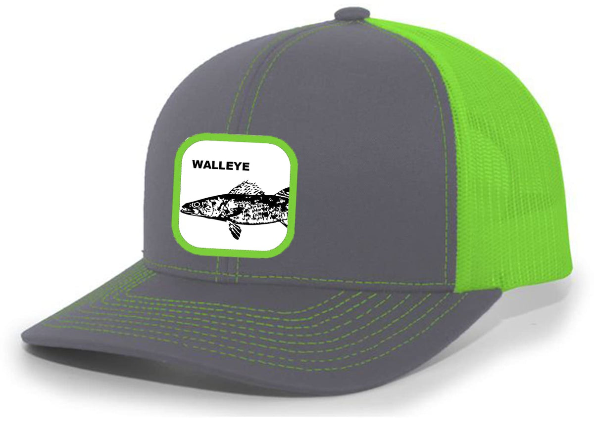 Heritage Pride walleye embroidered patch mesh-back hat ideal for sunny fishing days.