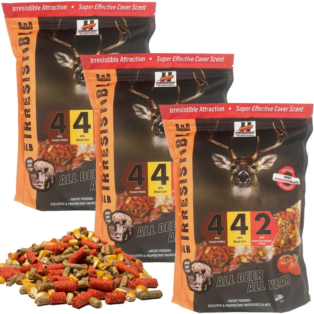 Herron Outdoors 442 persimmon pellets close-up, a potent deer attractant for field sightings.