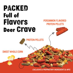 Herron Outdoors persimmon pellets bag and label highlighting patent-pending formula.