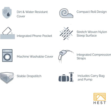 HEST Foamy Wide memory-foam-layers support alignment and comfort on uneven ground.