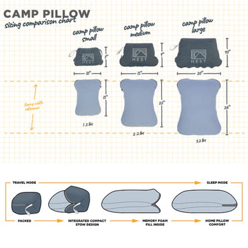 HEST Camp Pillow Medium memory foam blend provides adaptive support