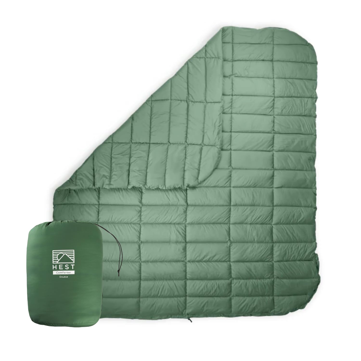 HEST packable comforter soft fabric closeup for silent outdoor nights.