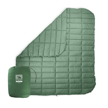 HEST packable comforter soft fabric closeup for silent outdoor nights.