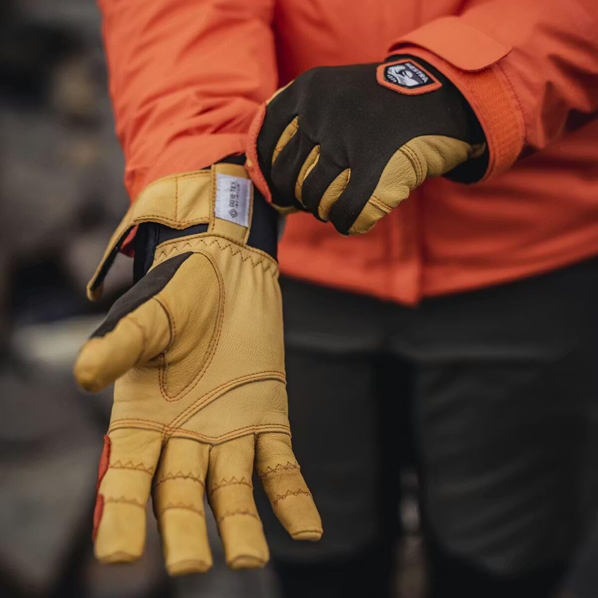 Hestra Ergo Grip Active Glove neoprene cuff demonstrates adjustable, secure fit.