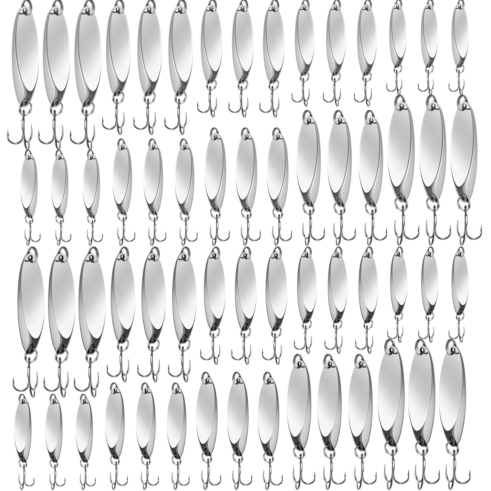 HESTYA 40-piece fishing lures spoons in silver finish for versatile freshwater and saltwater fishing