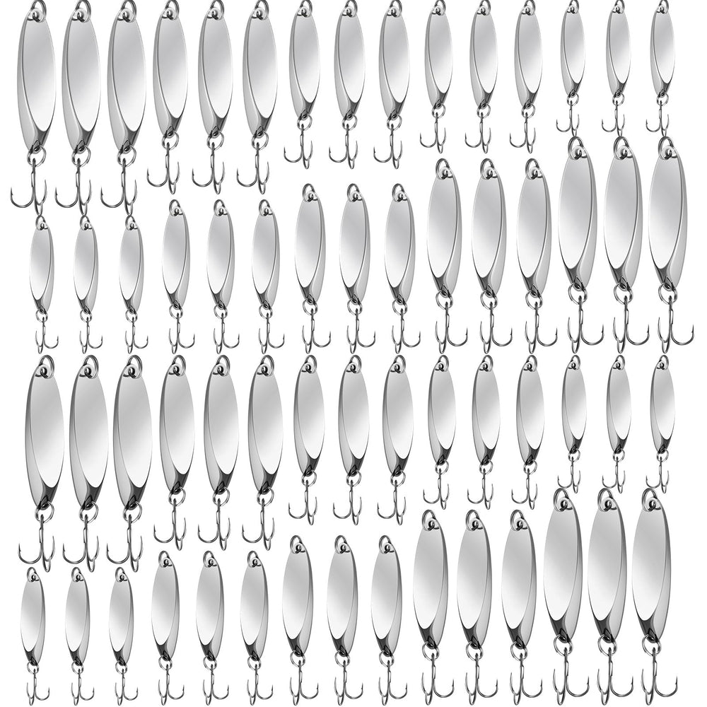 HESTYA 40-piece fishing lures spoons in silver finish for versatile freshwater and saltwater fishing