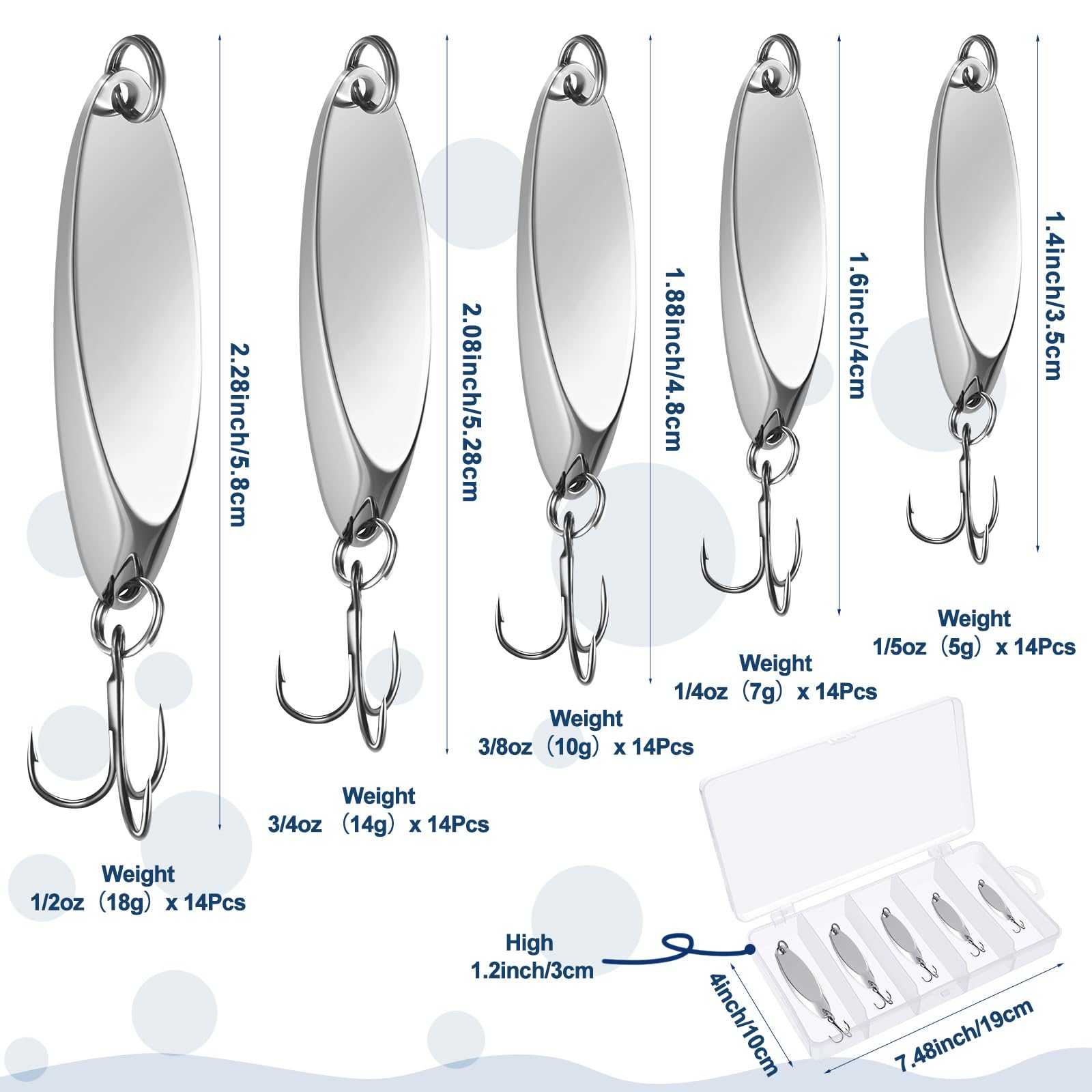 HESTYA silver spinner bait close-up showing ergonomic treble hooks for strong strikes